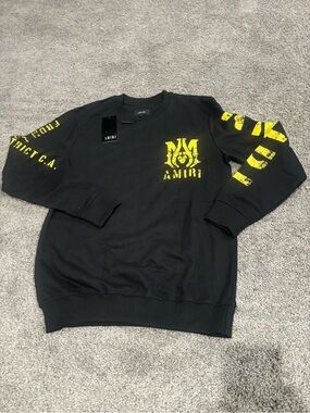 AMIRI Black Crewneck Sweatshirt with Yellow Graphic Logos